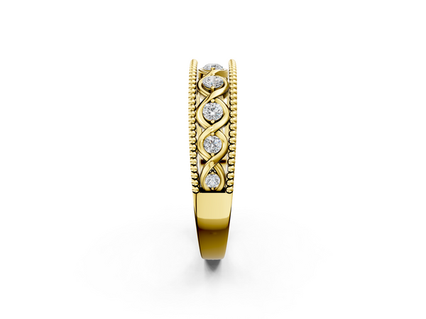 Yellow gold Round Diamond Twist Milgrain Band with Bezel Setting