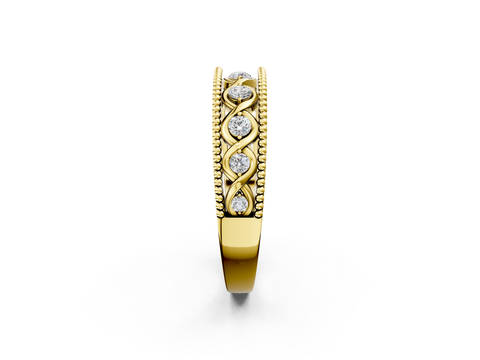 Yellow gold Round Diamond Twist Milgrain Band with Bezel Setting_19