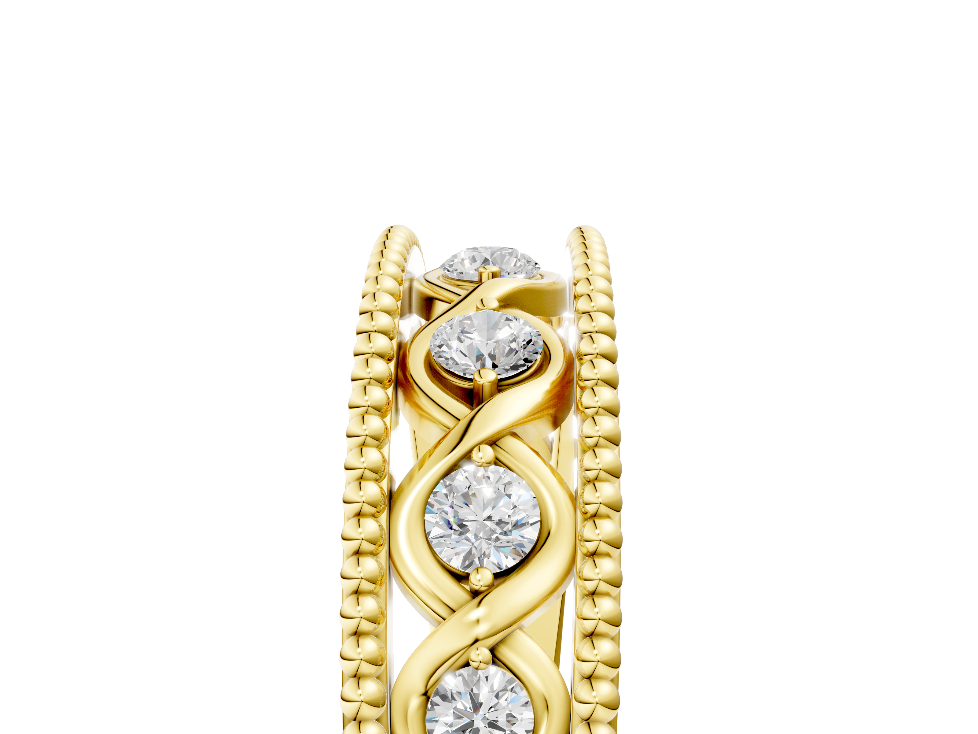 Yellow gold Round Diamond Twist Milgrain Band with Bezel Setting_22