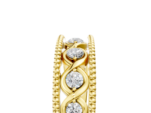 Yellow gold Round Diamond Twist Milgrain Band with Bezel Setting_22