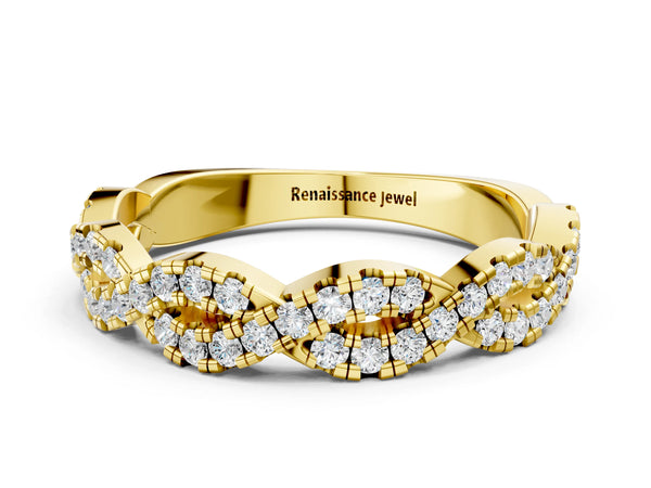 Yellow gold Round Diamond Twisted Eternity Band with Pavé and Shared Prong Setting