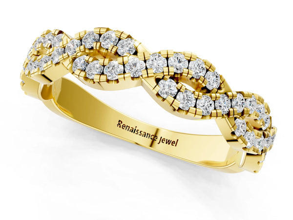 Yellow gold Round Diamond Twisted Eternity Band with Pavé and Shared Prong Setting