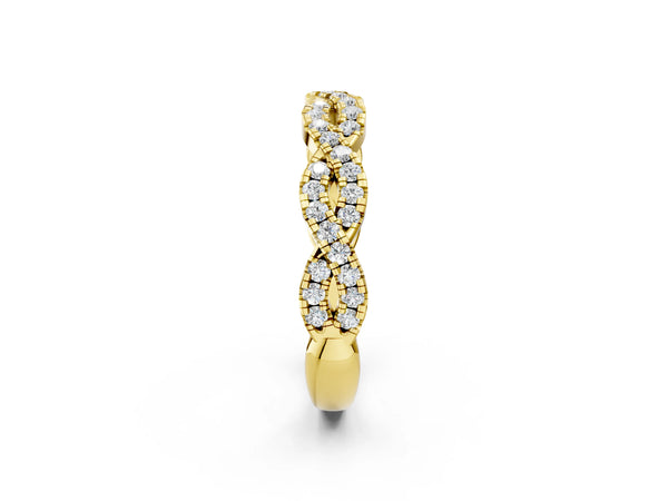 Yellow gold Round Diamond Twisted Eternity Band with Pavé and Shared Prong Setting