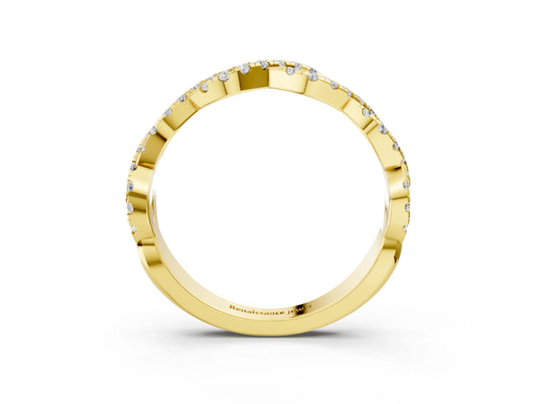 Yellow gold Round Diamond Twisted Eternity Band with Pavé and Shared Prong Setting