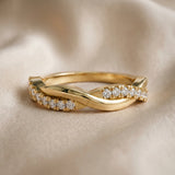 Yellow gold Round Diamond Twisted Infinity Band with Prong Setting_44