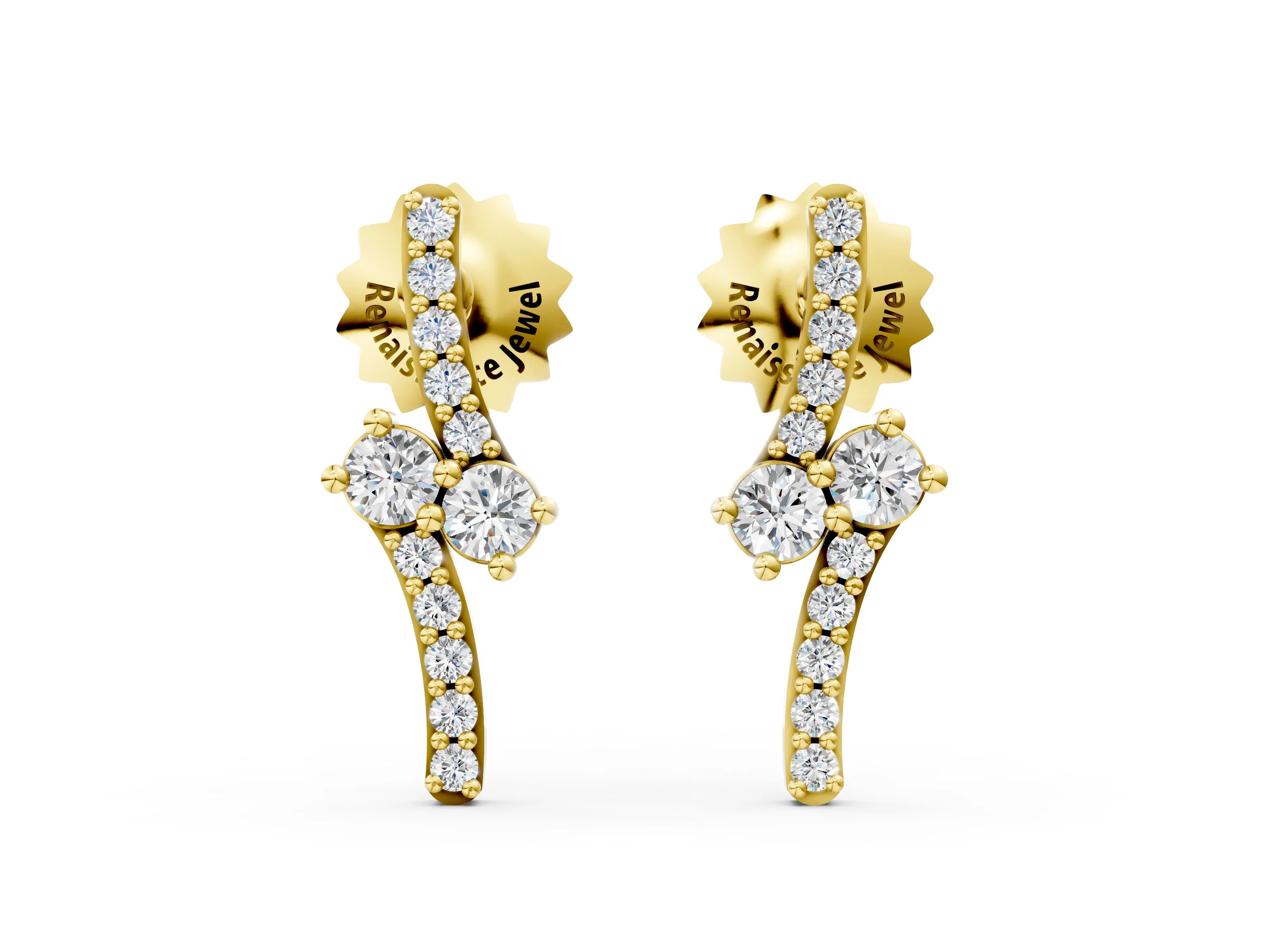 Yellow gold Round Diamond Two Stone Bypass Stud Earrings