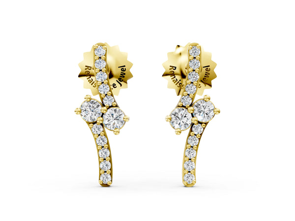 Yellow gold Round Diamond Two Stone Bypass Stud Earrings