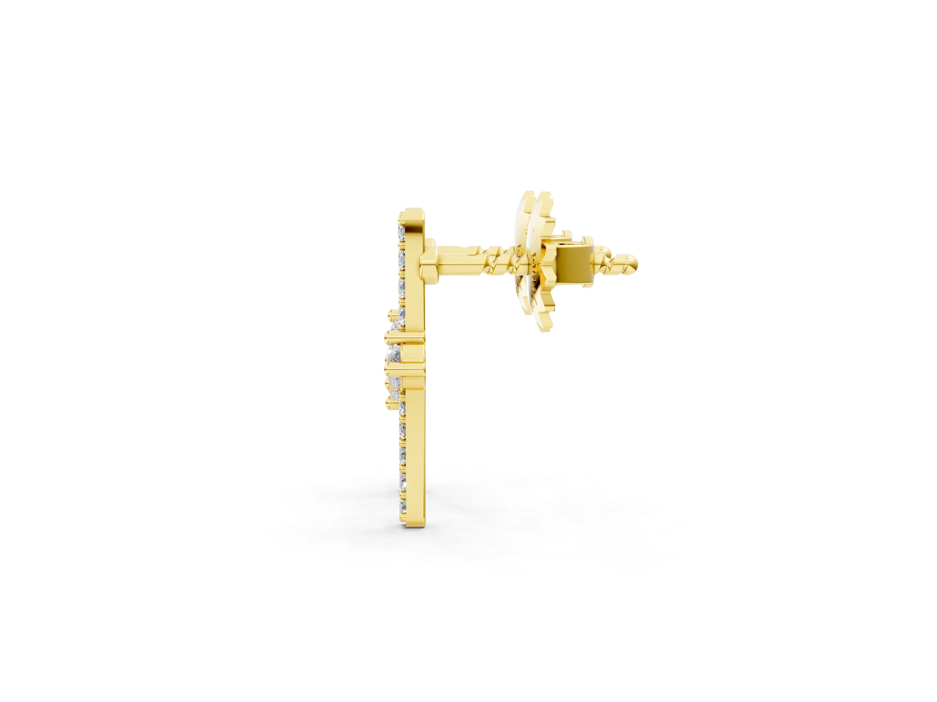 Yellow gold Round Diamond Two Stone Bypass Stud Earrings_1