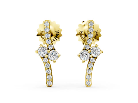 Yellow gold Round Diamond Two Stone Bypass Stud Earrings