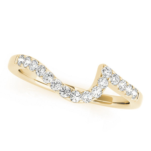 14K Yellow Gold Round Diamond V-Shaped Pavé Curved Band