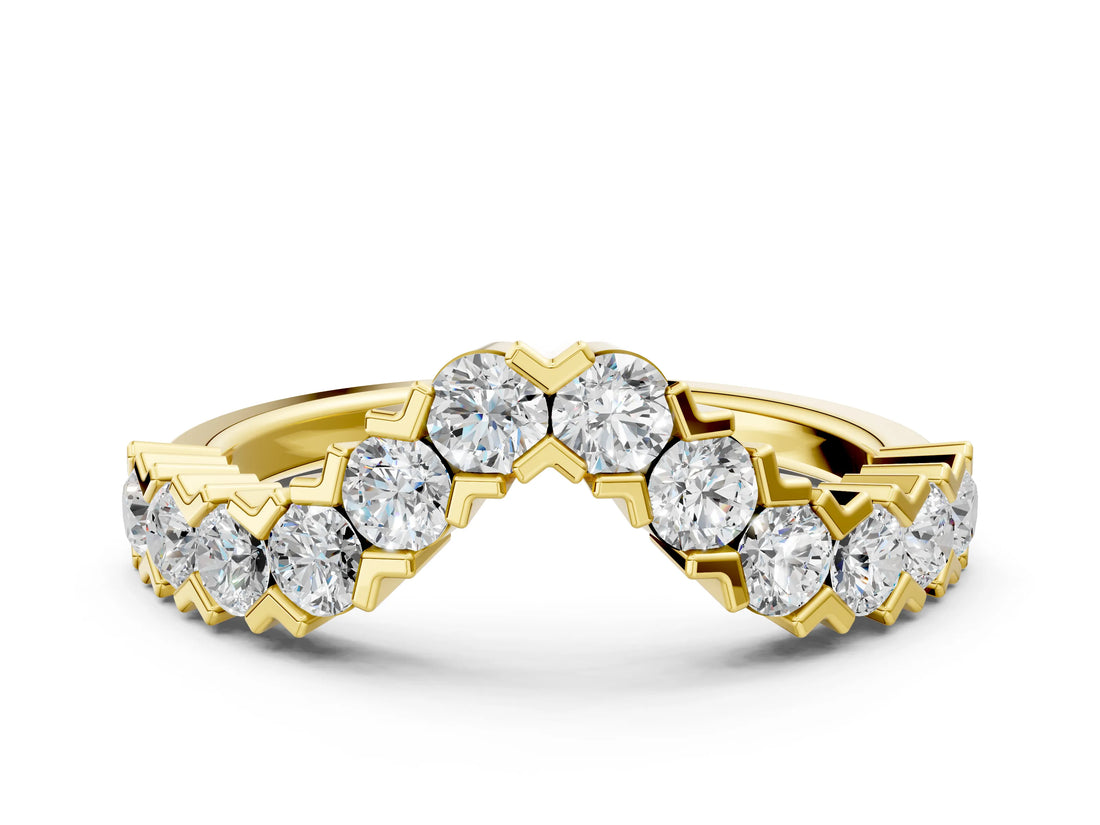 Yellow gold Round Diamond V-Shaped Prong Set Eternity Band_2
