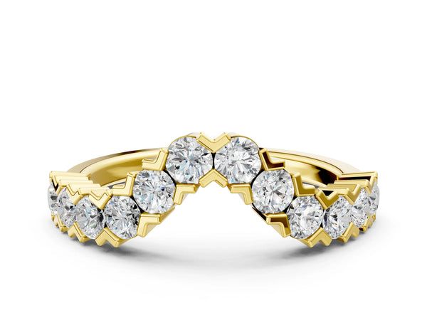 Yellow gold Round Diamond V-Shaped Prong Set Eternity Band