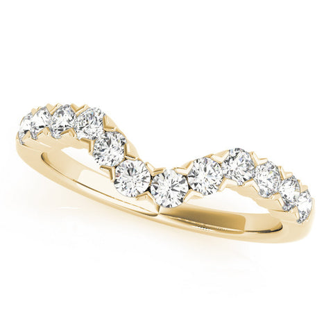 Yellow gold Round Diamond V-Shaped Prong Set Eternity Band