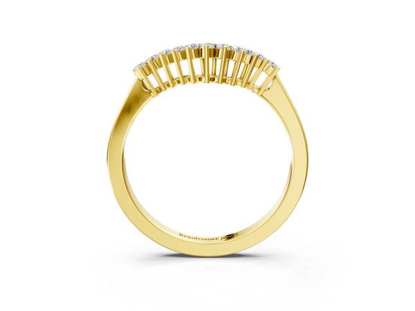 Yellow gold Round Diamond V-Shaped White Gold Band with Prong Setting