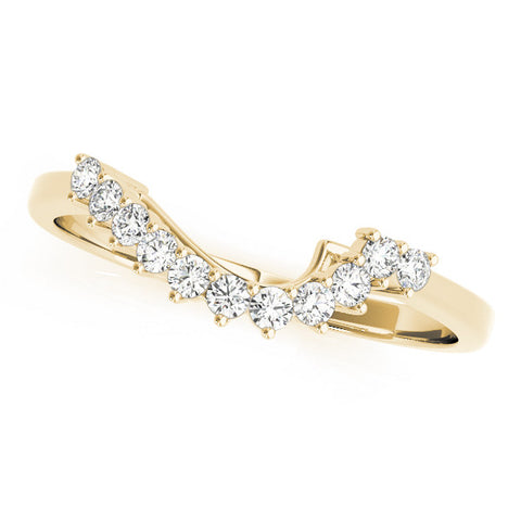 Yellow gold Round Diamond V-Shaped White Gold Band with Prong Setting