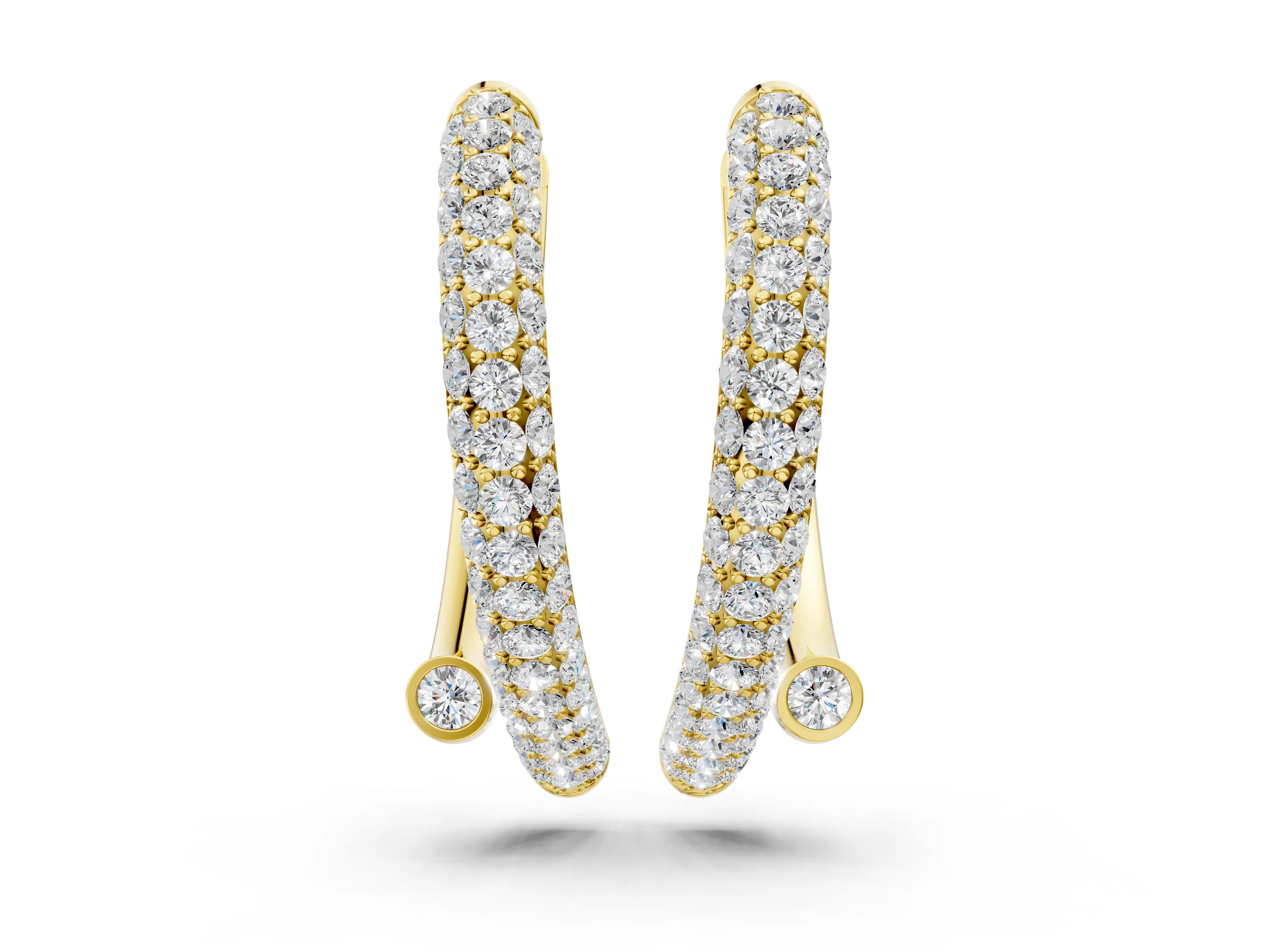 Yellow gold Round Diamond Vega Bypass Hoop Earrings