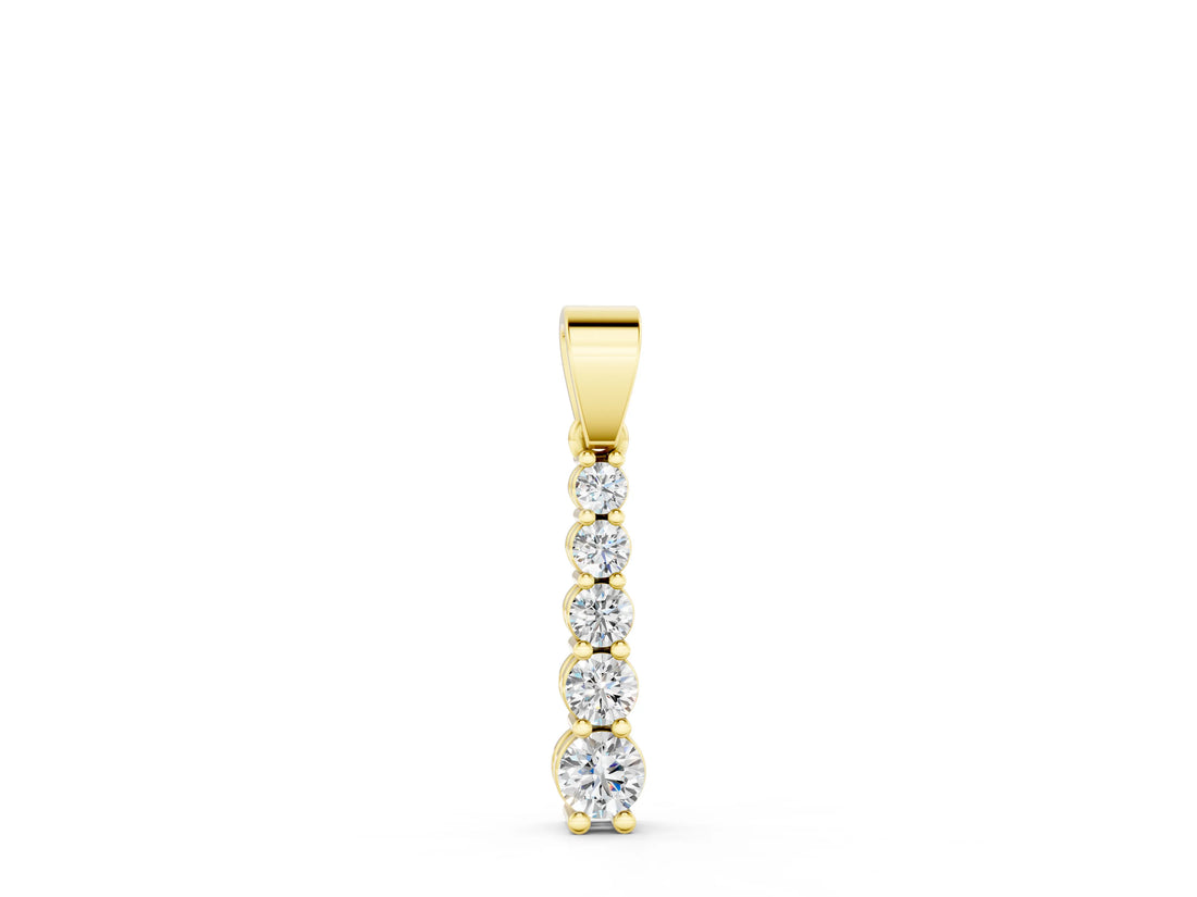 Yellow gold Round Diamond Vertical Pendant with Prong Setting