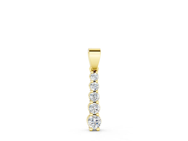 Yellow gold Round Diamond Vertical Pendant with Prong Setting