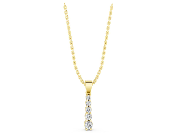 Yellow gold Round Diamond Vertical Pendant with Prong Setting