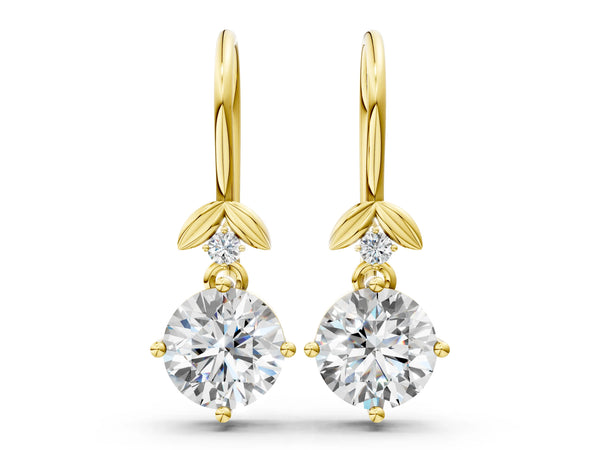 Yellow gold Round Diamond Water Lily Drop Earrings with Diamond Accents