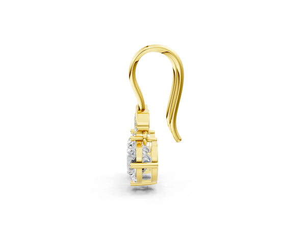 Yellow gold Round Diamond Water Lily Drop Earrings with Diamond Accents