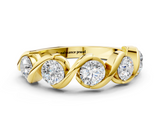 Yellow gold Round Diamond Wave Band with Channel Setting and Shared Prongs_4