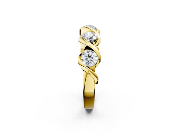 Yellow gold Round Diamond Wave Band with Channel Setting and Shared Prongs