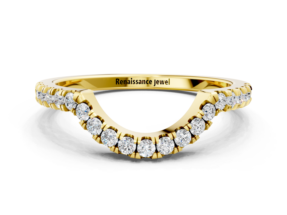 Yellow gold Round Diamond Wavy Eternity Band with Prong Setting_4
