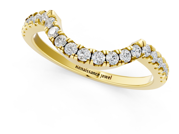 Yellow gold Round Diamond Wavy Eternity Band with Prong Setting