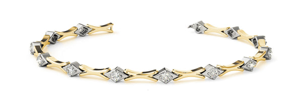 Yellow gold Round Diamond X-Link Tennis Bracelet with Bezel Setting