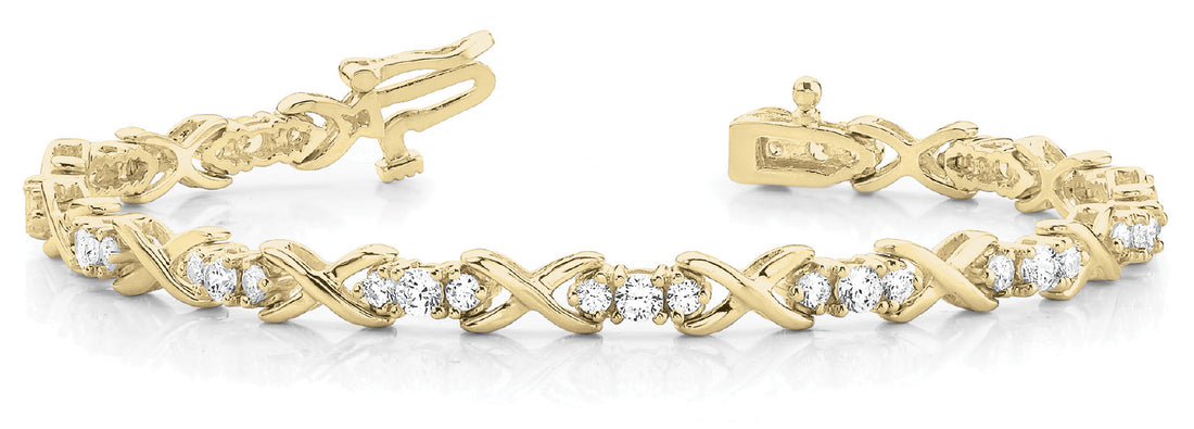 Yellow gold Round Diamond X-Link Tennis Bracelet with Prong Setting