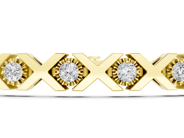Yellow gold Round Diamond XO Tennis Bracelet with Channel Setting and X Prong