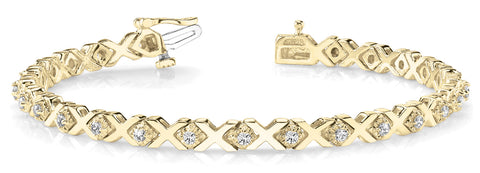 Yellow gold Round Diamond XO Tennis Bracelet with Channel Setting and X Prong