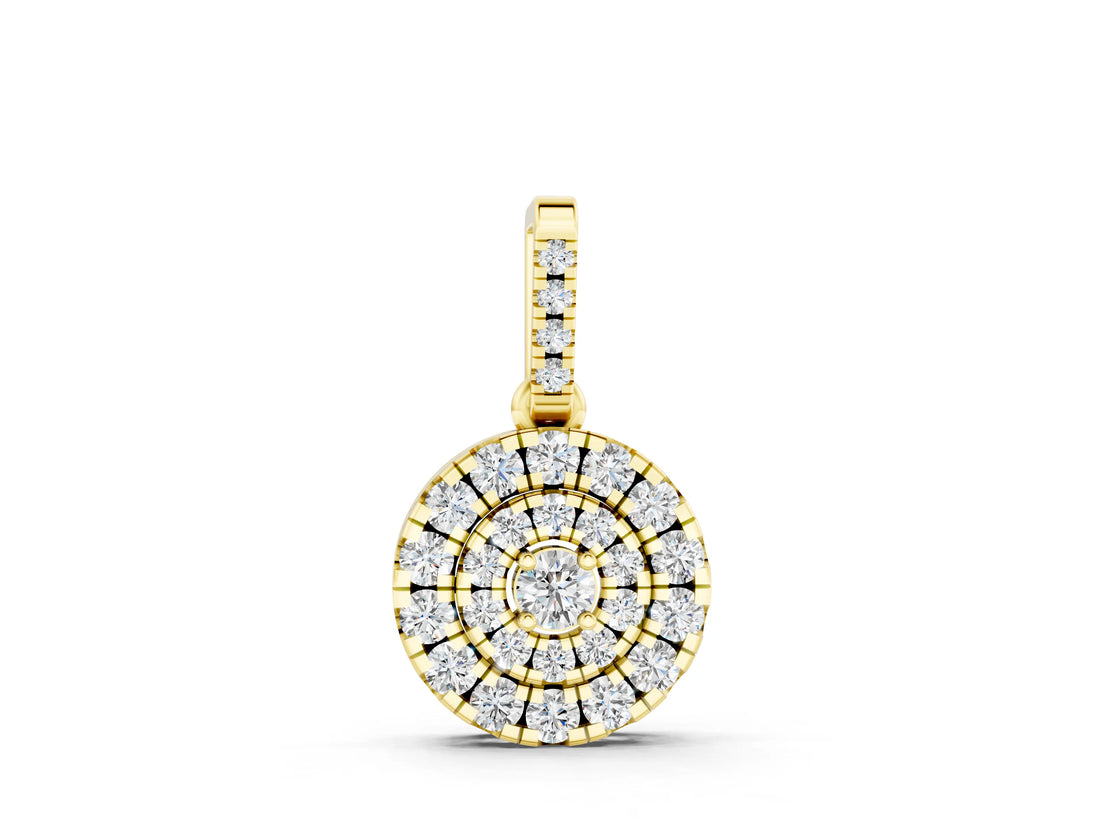 Yellow gold Round Double Halo Diamond Pendant with Pavé Setting_4