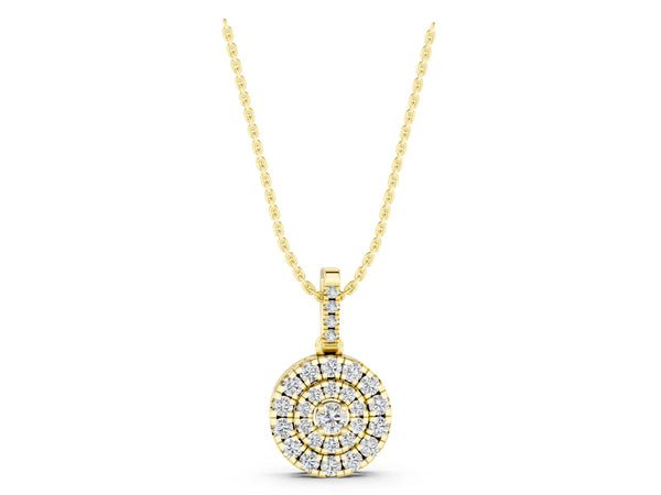 Yellow gold Round Double Halo Diamond Pendant with Pavé Setting