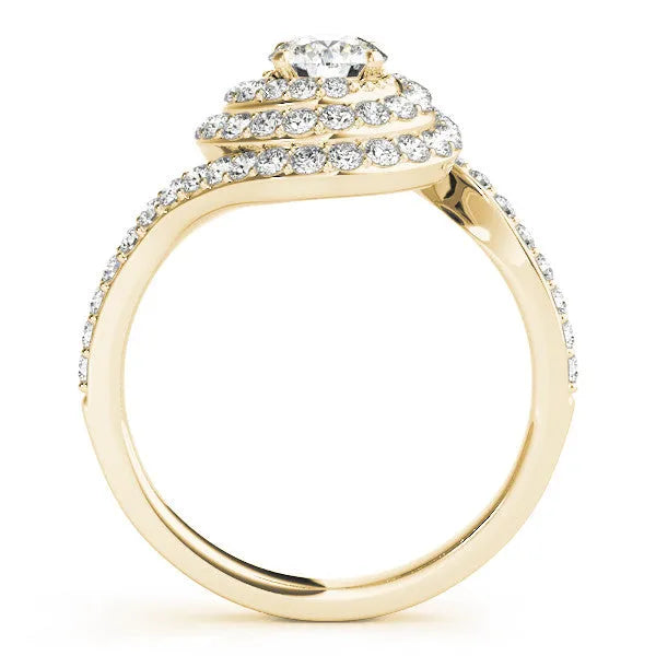 Yellow gold Round Double Halo Diamond Swirl Pave Band Ring