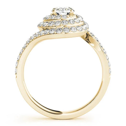 Yellow gold Round Double Halo Diamond Swirl Pave Band Ring 2