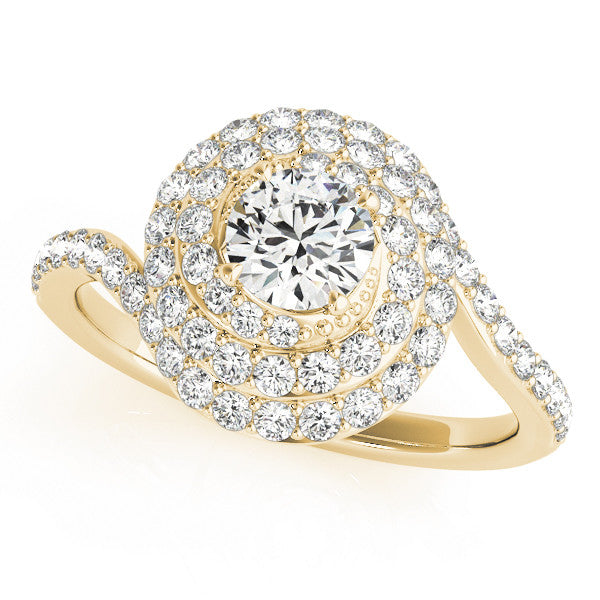 Yellow gold Round Double Halo Diamond Swirl Pave Band Ring