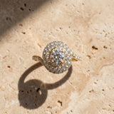Yellow gold Round Double Halo Diamond Swirl Pave Band Ring_9