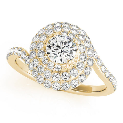 Yellow gold Round Double Halo Diamond Swirl Pave Band Ring