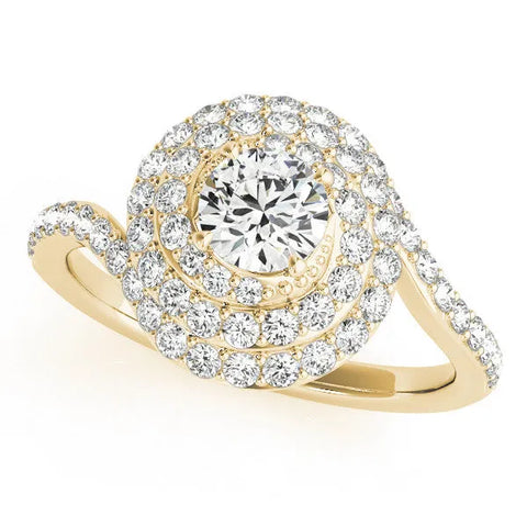 Yellow gold Round Double Halo Diamond Swirl Pave Band Ring