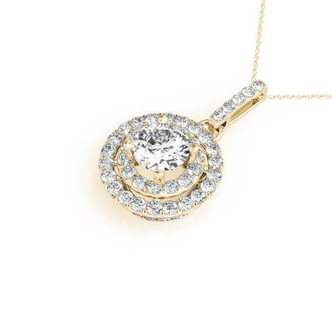 Yellow gold Round Double Halo Prong Set Diamond Pendant 1