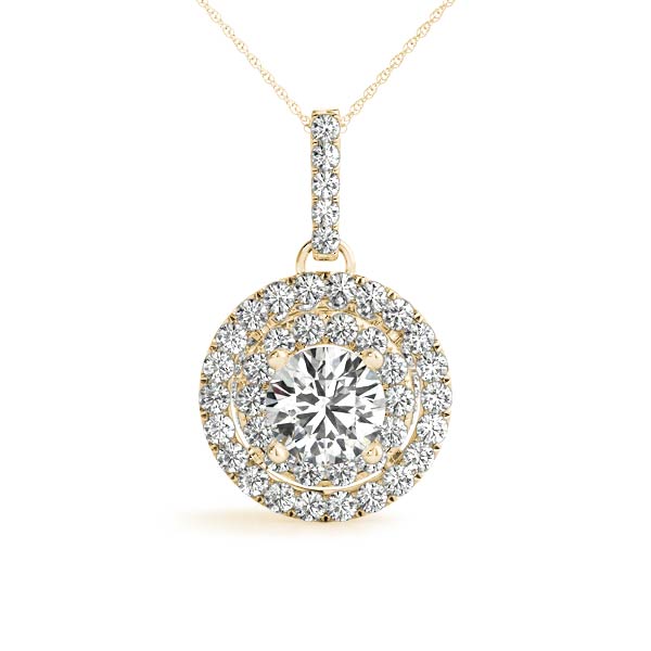 Yellow gold Round Double Halo Prong Set Diamond Pendant