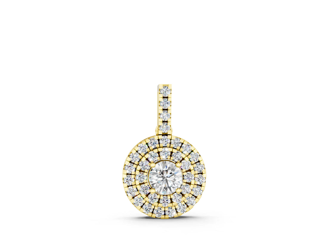 Yellow gold Round Double Halo Prong Set Diamond Pendant_4