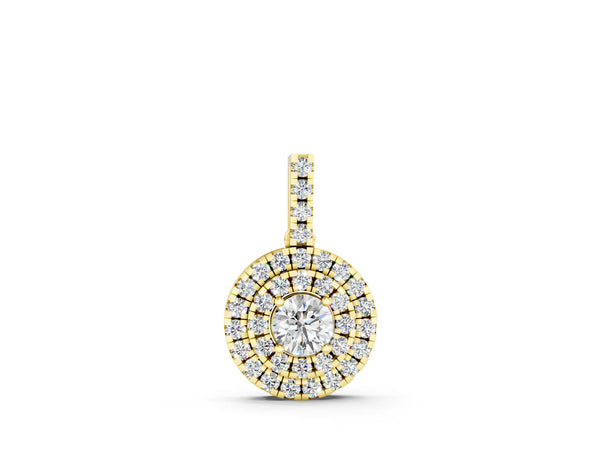 Yellow gold Round Double Halo Prong Set Diamond Pendant
