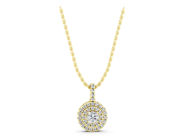 Yellow gold Round Double Halo Prong Set Diamond Pendant
