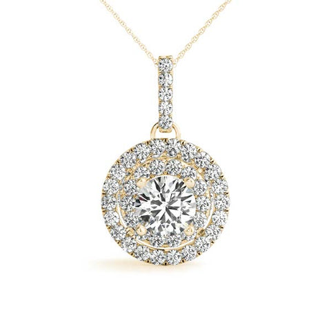 Yellow gold Round Double Halo Prong Set Diamond Pendant
