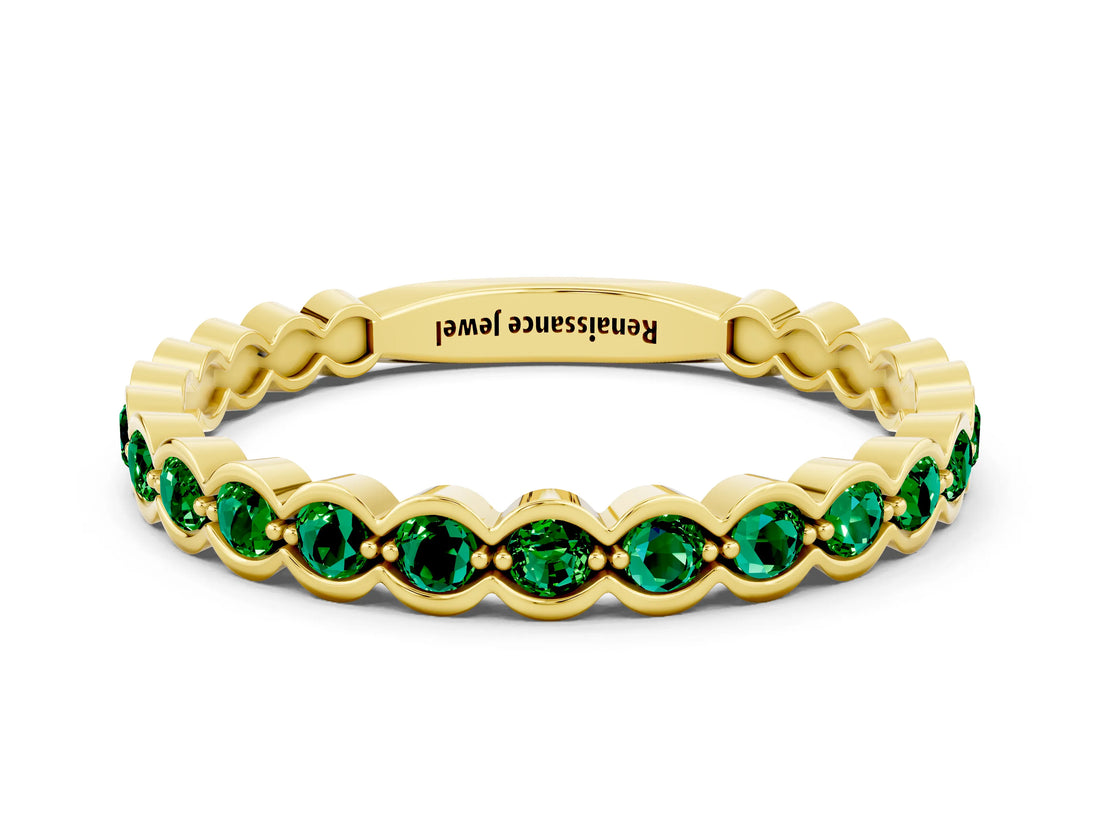 Yellow gold Round Emerald Bezel Set Eternity Band_7