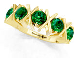 Yellow gold Round Emerald Channel Set Band with X-Prong Detail_7