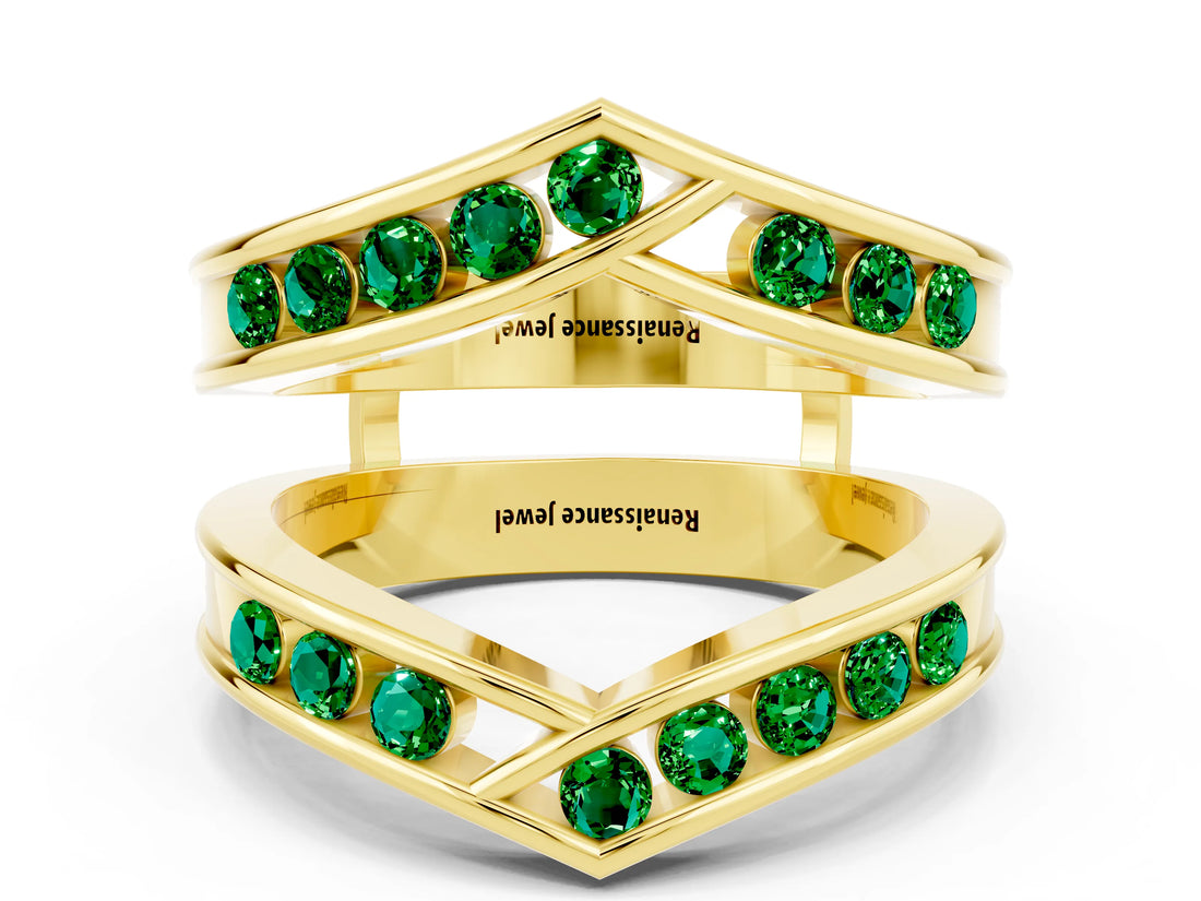 Yellow gold Round Emerald Channel-Set Chevron Band_6